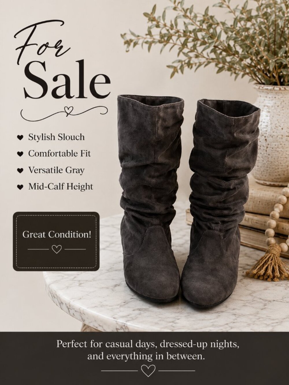 Women’s Black Suede Knee-High Boots – NWOT – Size 8.5 – Never Worn
